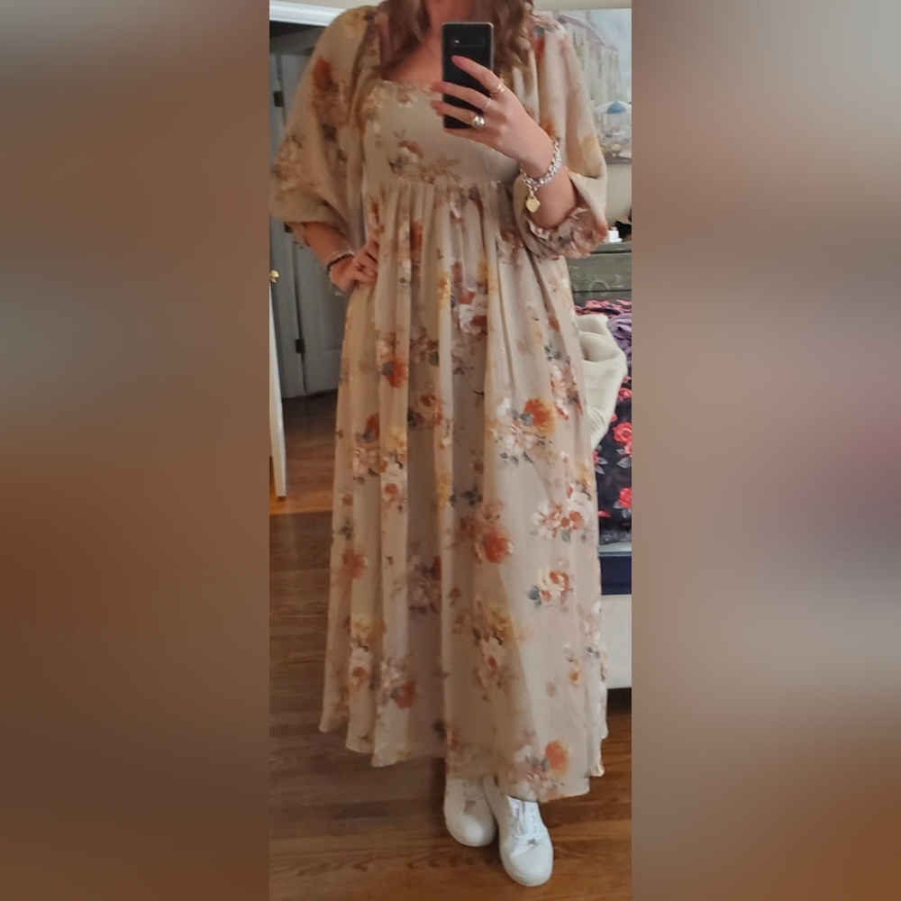 Pipper And Scoot The Louisa Floral Maxi Dress In Taupe Size Large
